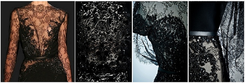 Broderies de la collection Haute-Couture AH 2012-2013 du Couturier Elie Saab, paillettes cabochons noirs perles de jais