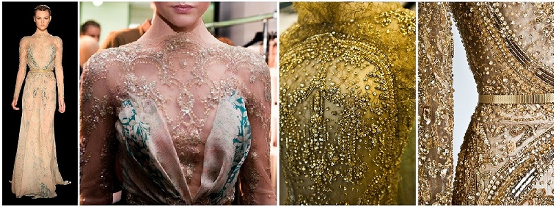 Broderies de la collection Haute-Couture AH 2012-2013 du Couturier Elie Saab, strass perles paillettes galons dorés