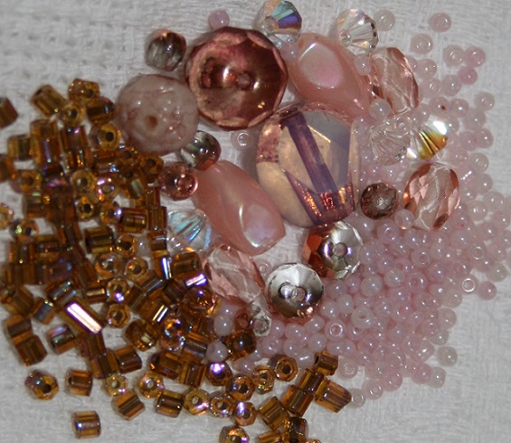 kit broderie fil laiton perles rose doré